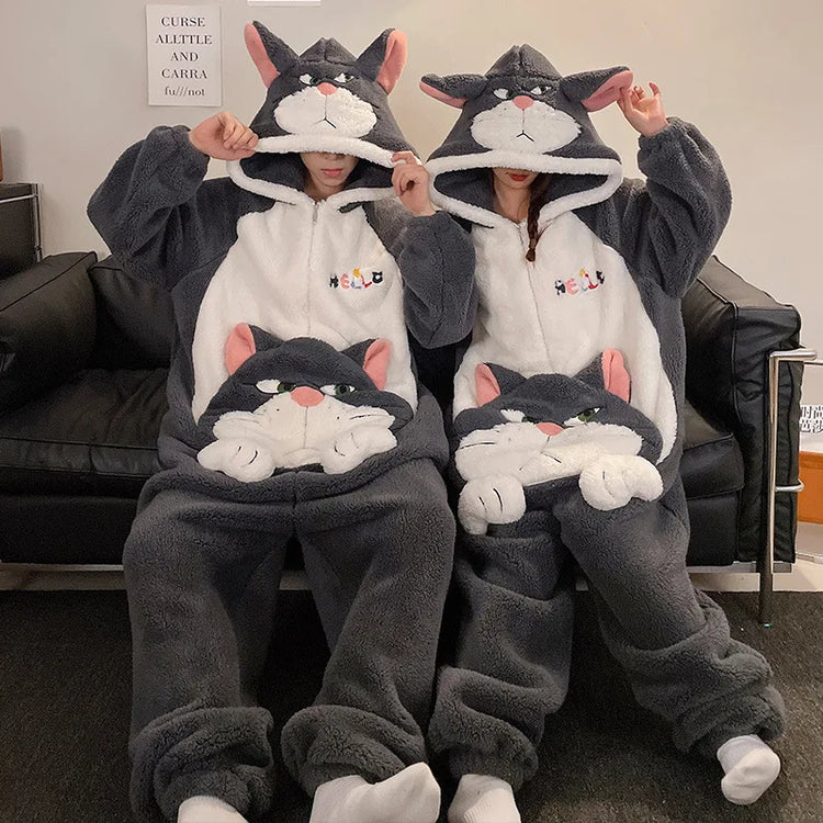 Winter Animal Onesies for Adults Homewear Flannel Sleepwear Couples Jumpsuit Winter Coral Velvet Pajamas Women Mens Loungewear