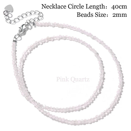 Mini Stone Beaded Necklace 2mm Faceted Natural Agat Quartzs Necklaces Female Fashion Party Choker for Women Girls Jewelry Gift PlatiNum