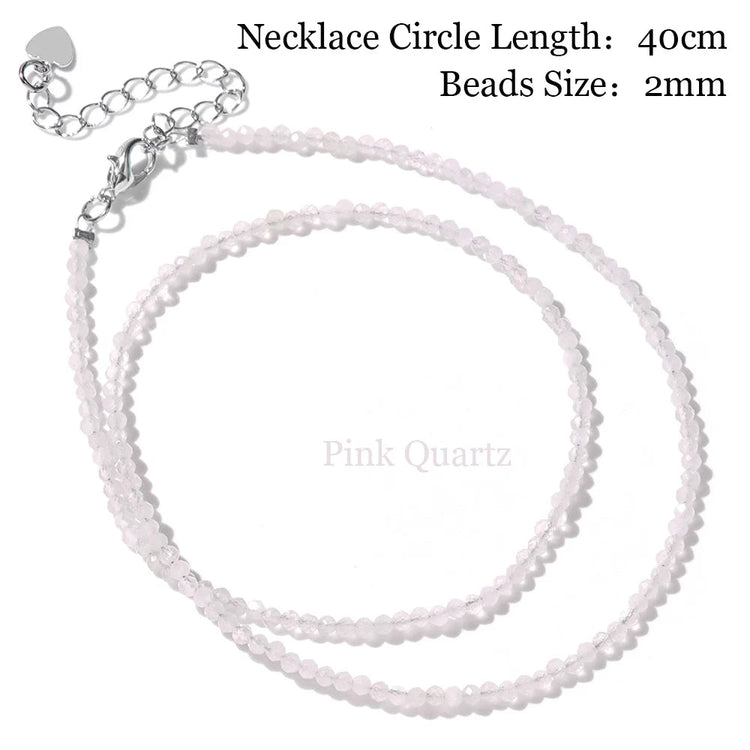 Mini Stone Beaded Necklace 2mm Faceted Natural Agat Quartzs Necklaces Female Fashion Party Choker for Women Girls Jewelry Gift PlatiNum