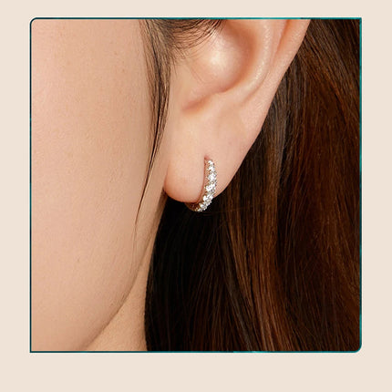 BAMOER Moissanite Huggie Hoop Earrings for Women, 925 Sterling Silver Hypoallergenic Earrings with White Gold Plated MSE092 PlatiNum