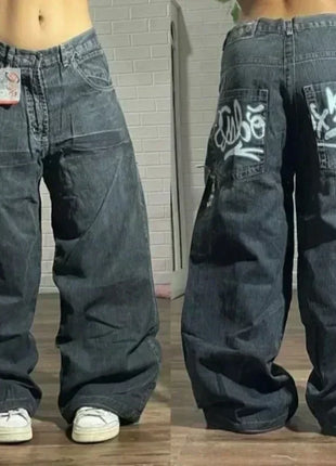 Jeans larghi ricamati modello Joker di tendenza della moda americana Donna Street Y2K Nuovi pantaloni a gamba larga oversize Hip Hop Jeans unisex