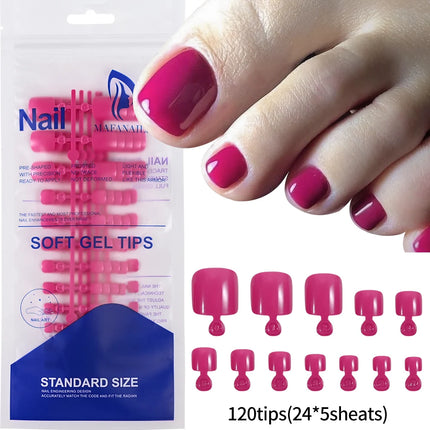 120pcs/Box French Tip Press-On Toenails Pink Color System Square Shape Foot Nails Short Length Glossy Finish False Toe Nails Set