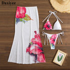 Costume da bagno 3 pezzi con stampa floreale grande con gonna lunga in rete Costume da bagno bikini micro perizoma da donna 2025 Costume da bagno estivo da spiaggia Biquini PlatiNum