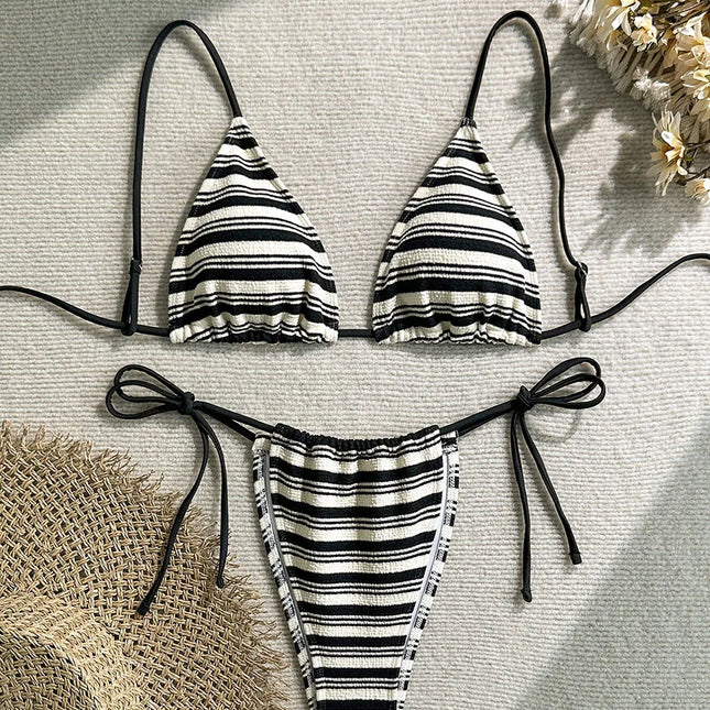 Micro Bikini 2026 Women New Sexy Halter Swimsuit Brazilian Bikini Set Female Striped Party Beachwear