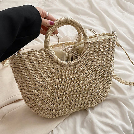 Borse in paglia intrecciata per donna Borsa da viaggio fatta a mano al mare Borsa da spiaggia estiva Nuova borsa a secchiello con manico Shopping Tote Bag Basket Bolsa