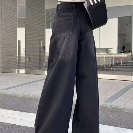 Jeans a gamba larga Pantaloni in denim da donna Pantaloni dritti vintage Autunno Primavera Moda femminile Jeans casual neri Pantaloni a gamba larga