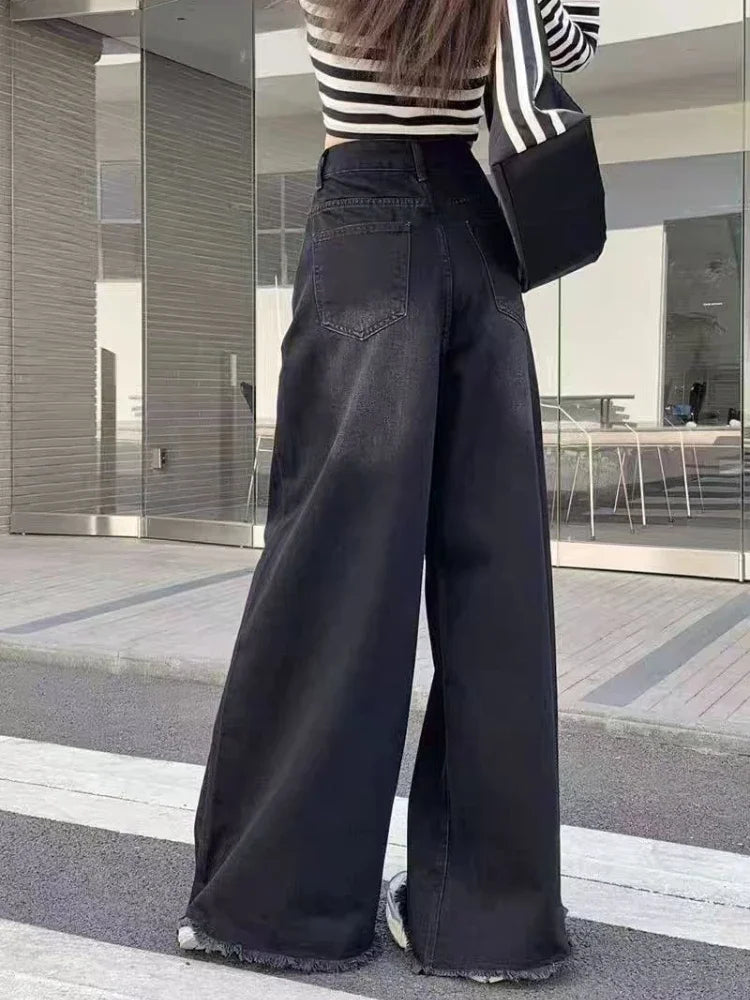Jeans a gamba larga Pantaloni in denim da donna Pantaloni dritti vintage Autunno Primavera Moda femminile Jeans casual neri Pantaloni a gamba larga