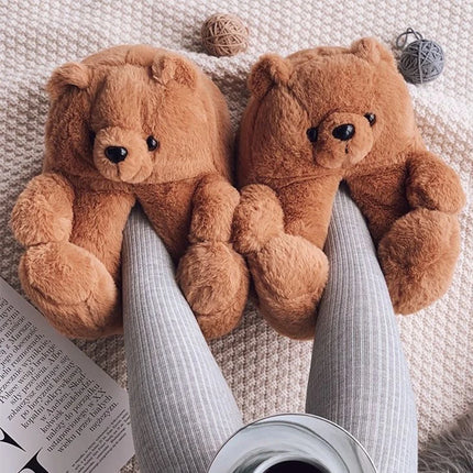Cute Teddy Bear Plush Winter Slippers, Wrapped Heel Funny Indoor Floor Shoes, Women Gift, Warm Soft Cartoon Fluffy Animal Slippe