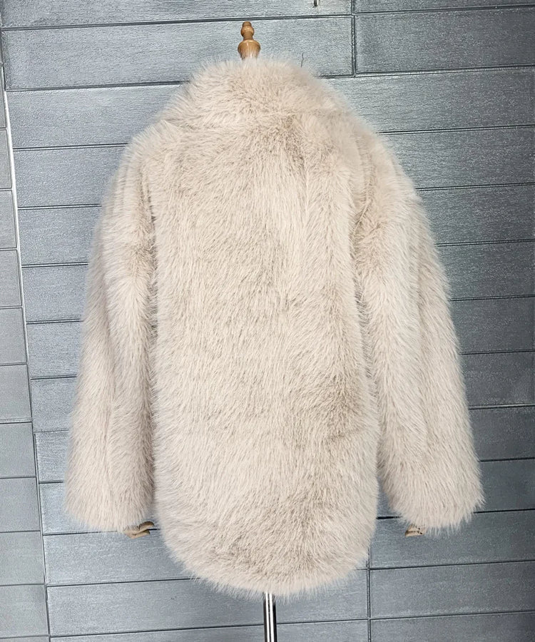 ZADORIN Korean Style Winter Warm Coat Women Mid Length Lapel Loose Faux Fox Fur Coat Luxury Overcoat Fluffy Fur Jacket Tops