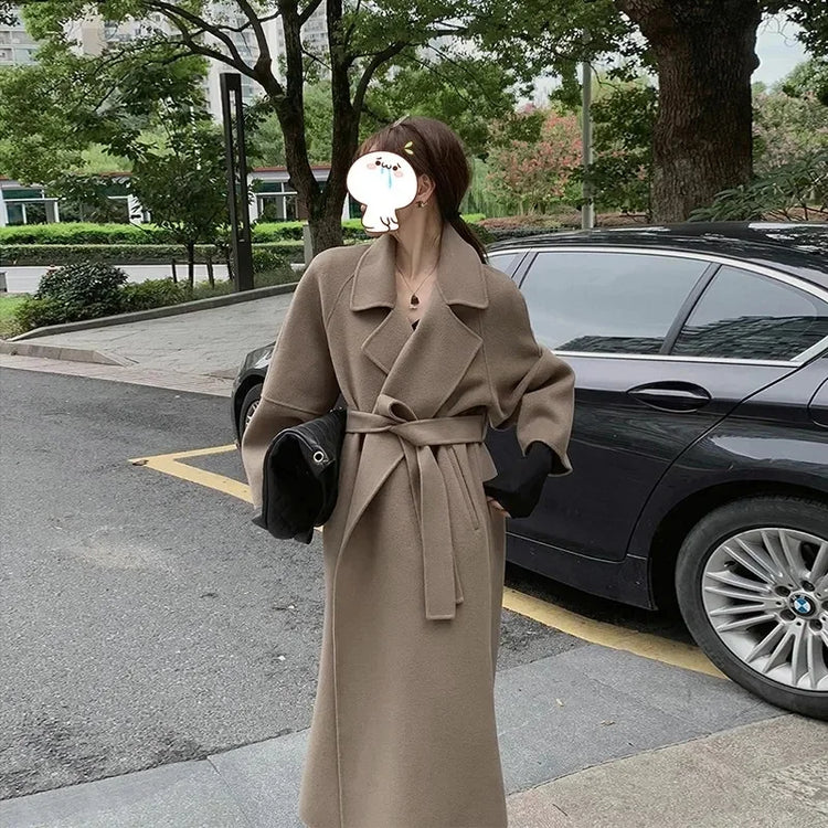 Double-sided Cashmere Big Collar Women's Coat 100% Pure Wool Reversible Woolen Coat High-End Fashion Loose Women's Wear 2026
