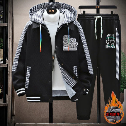 Winter Men's Sets Tracksuit Men Wool Hooded Sweatshirt Thicken Warm Sportswear Male Casual Suit Two Piece Sets