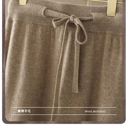 Autumn And Winter100% Pure Wool Skirt Women's Long Pocket Small A Skirt High Waist Slim Cashmere Knit A-Line Skirt PlatiNum