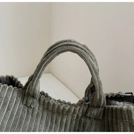 Large Capacity Striped Velvet Handbag Shoulder Bag for Woman Handbags Crossbody Bags, Versatile Letter Corduroy Women's Tote Bag PlatiNum