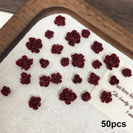 Delicate Dark Red Brown White Rose Flower Leaf Lily Tender Camellia Nail Charms Art Resin Decorations Manicure Tools Accessories