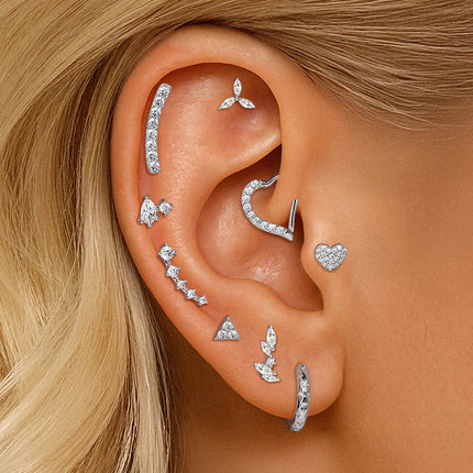 Aide S925 Sterling Silver Moissanite Silver Color Srud Earrings Women Heart Leaf Geometric DIY Ear Bone Sruds Piercing Jewelry PlatiNum