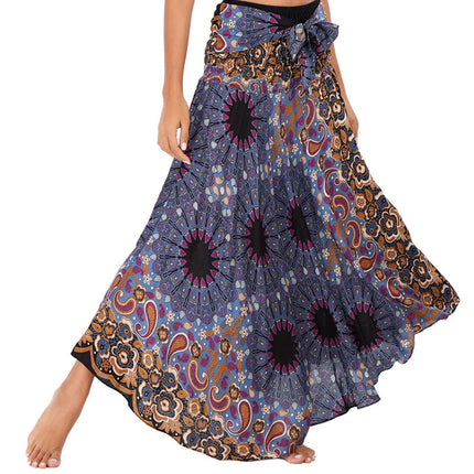 Boho Gonne Donna Rayon Beach Abito lungo Estate Bohemian Jupe Longue Femme Elastico in vita Stampa Fasciatura floreale Halter Hippie platinumshop
