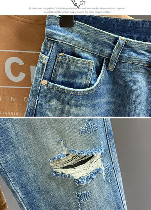 Ripped Jeans Men New Personality Fashion Vintage Blue Streetwear Baggy Denim Pants Casual Tapered Hole Frayed Trousers Male PlatiNum