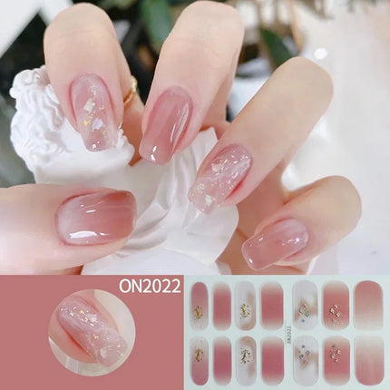 14Tips 3D Flowers Gradient Color Adhesive UV Gel Nail Stickers Fashionable Marble Pattern Nail Wraps DIY Manicure Arts Decals