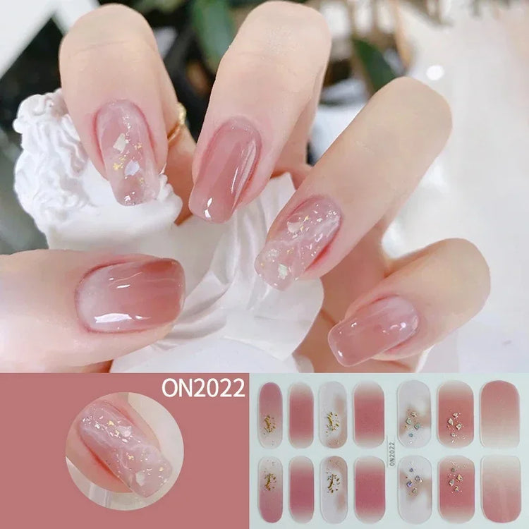 14Tips 3D Flowers Gradient Color Adhesive UV Gel Nail Stickers Fashionable Marble Pattern Nail Wraps DIY Manicure Arts Decals