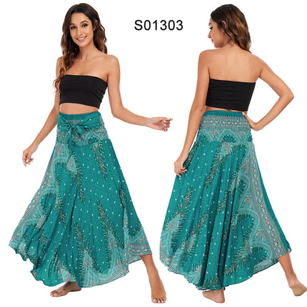 Boho Gonne Donna Rayon Beach Abito lungo Estate Bohemian Jupe Longue Femme Elastico in vita Stampa Fasciatura floreale Halter Hippie platinumshop