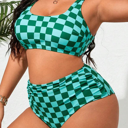 Costume da bagno taglie forti 2026 da donna, bikini sportivo a vita alta stampato, per nuotare, 5XL PlatiNum