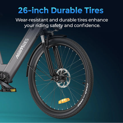 HillMiles MileCity 1 Bicicletta Elettrica Step-Through da 26 Pollici, E-Bike con Autonomia di 120km, Motore da 250W, Batteria 36V 13Ah, Velocità Massima 25km/h, Cambio a 7 Velocità, Freni a Disco, Bicicletta Elettrica Urban
