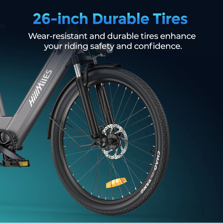 HillMiles MileCity 1 Bicicletta Elettrica Step-Through da 26 Pollici, E-Bike con Autonomia di 120km, Motore da 250W, Batteria 36V 13Ah, Velocità Massima 25km/h, Cambio a 7 Velocità, Freni a Disco, Bicicletta Elettrica Urban