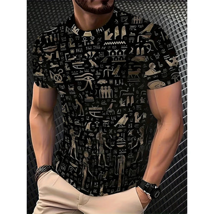 Men's Simple Fashion Striped Graphic T-shirt Summer Fashion Short Sleeve 3D Printed T-shirt Casual Oversized Crew Neck T-shirt