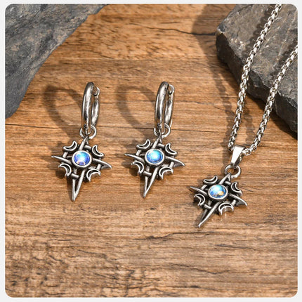Vnox Witches Knot Moon Star Collane con ciondolo Orecchini per uomo Donna, set di gioielli con collare in pietra di luna con nodo celtico in acciaio inossidabile platinumshop