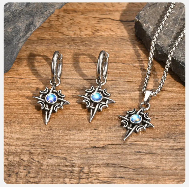 Vnox Witches Knot Moon Star Collane con ciondolo Orecchini per uomo Donna, set di gioielli con collare in pietra di luna con nodo celtico in acciaio inossidabile platinumshop