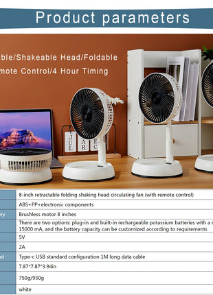 Ventilatore pieghevole portatile 6000mAh Dispositivo di raffreddamento dell'aria con telecomando USB Ventilatore da pavimento wireless ricaricabile silenzioso per la casa all'aperto