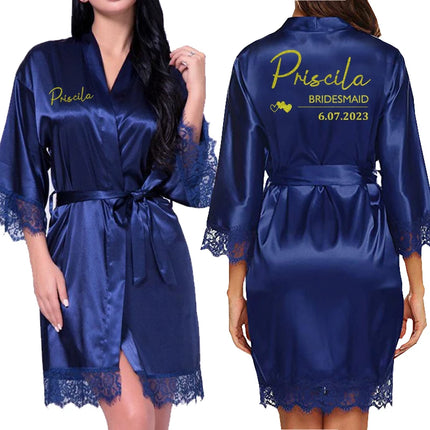 Data personalizzata Nome Kimono in pizzo Abito da donna Matrimonio Sposa Abiti da damigella d'onore Addio al nubilato Preparewear
