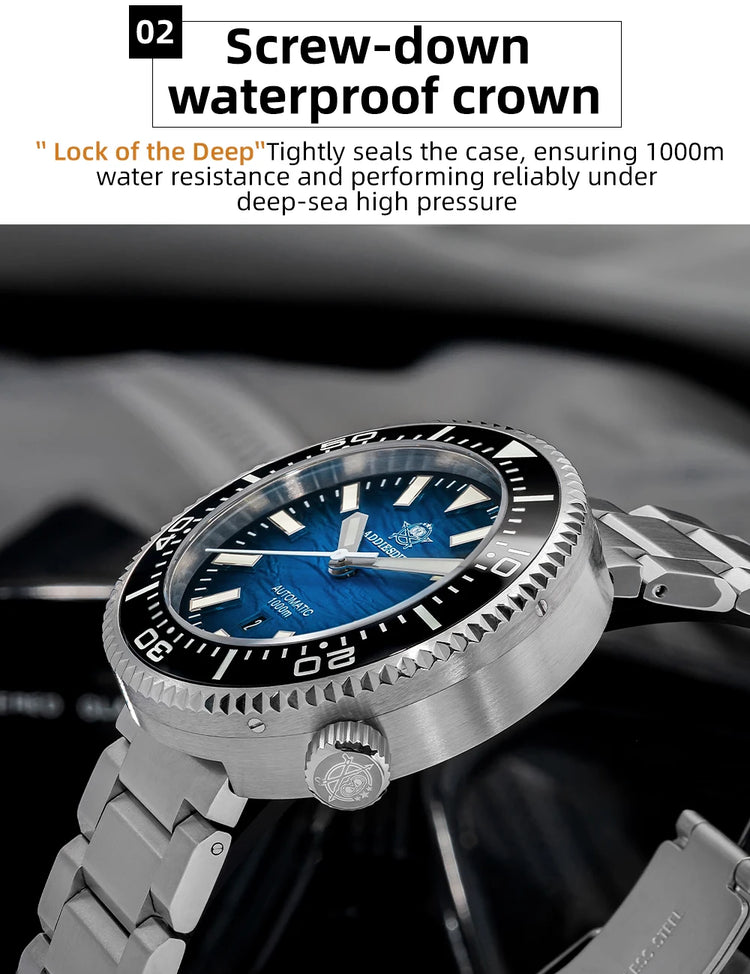ADDIESDIVE New Men's Automatic Dive Watch Sapphire Crystal 3D Dial Ultra Bright Lume 1000m Water Resistance Men's Business Watch