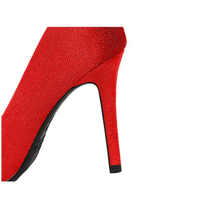 BIGTREE Scarpe Designer Nuove donne Décolleté Strass Farfalla Nodo Punta a punta Flock 10CM Tacchi sottili Scarpe da donna mature super alte