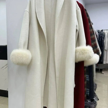 BJTZ Fox Fur Classic Long Double-Sided Pure Wool Coat For Women 2025 New Autumn Winter High-End Woolen Jacket