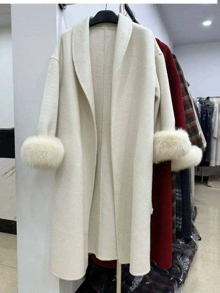 BJTZ Fox Fur Classic Long Double-Sided Pure Wool Coat For Women 2025 New Autumn Winter High-End Woolen Jacket