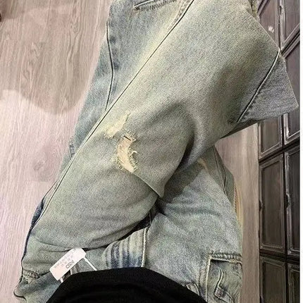 Jeans Vintage a Vita Alta con Effetto Invecchiato per Donna, Pantaloni Larghi a Gamba Dritta e Lunga per Primavera e Autunno