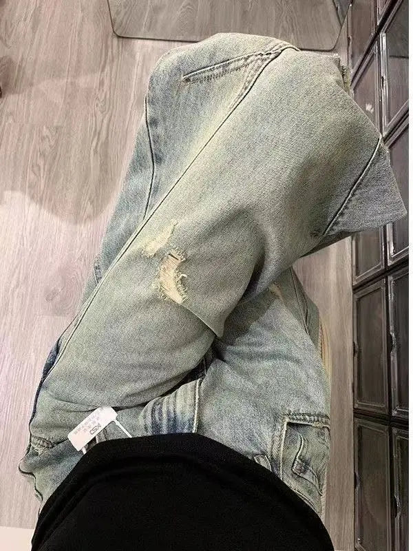 Jeans Vintage a Vita Alta con Effetto Invecchiato per Donna, Pantaloni Larghi a Gamba Dritta e Lunga per Primavera e Autunno