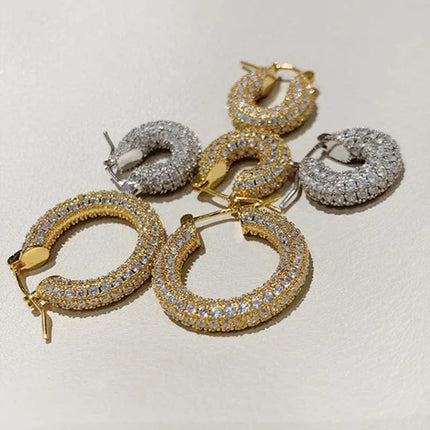 Stainless Steel Gold Color Large Round Hoop Earrings for Women Exquisite Shiny Zircon Circle Huggie Chunky Earring Jewelry Gifts PlatiNum
