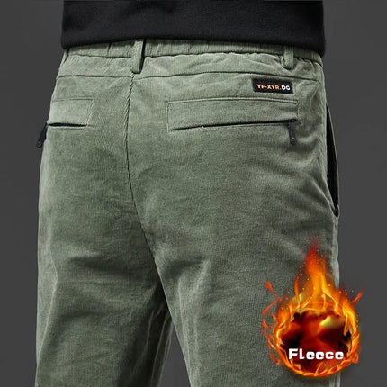 Winter Men's Corduroy Velvet Pants Thickened Fleece Slim Fit Versatile Business Long Pants Cozy Plush Warm Trousers Male