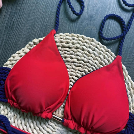 Costume da bagno sexy da donna in tinta unita, due pezzi, triangolare, con corda intrecciata, set bikini, costume da bagno da spiaggia, Biquinis brasiliani platinumshop