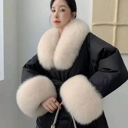 Luxury 2025 Real Fox Fur Collar And Cuffs Set for Women Winter Neck Warmer Fashion Scarf ShawlS Wrap Combo Large Size Furry Fur