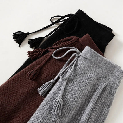 Women's 100% Cashmere Elastic Waist Mid-Length Midi Skirt Autumn Winter Casual Versatile Knitwear Bottoms Casual Fashion Skirt PlatiNum