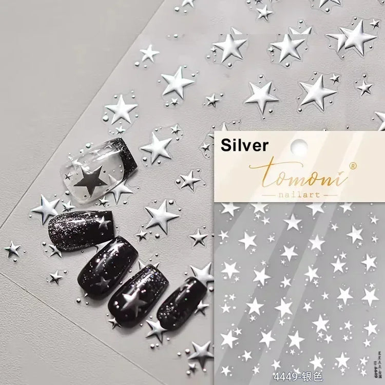 Punk Glitter Powder Blue Pink Star Charm Laser Silver Gold Starlight Rhinestones Moon DIY Nail Art Stickers Manicure Tool Decals