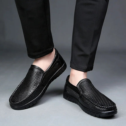 Moda scarpe in vera pelle da uomo piatte traspiranti estive scarpe casual da uomo morbide e confortevoli calzature maschili in pelle KA3559
