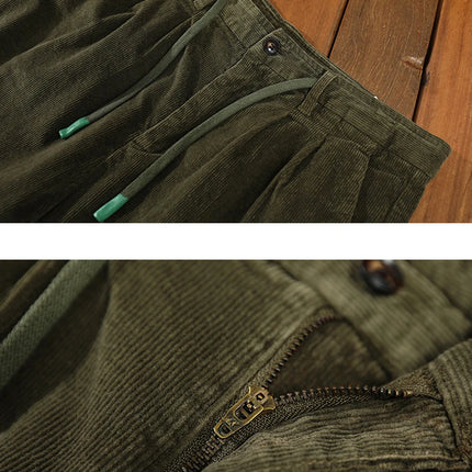 Autumn Winter Classic Cotton Corduroy Casual Mens Pants Comfortable Retro Big Pocket Drawstring Cargo Trousers AZ324