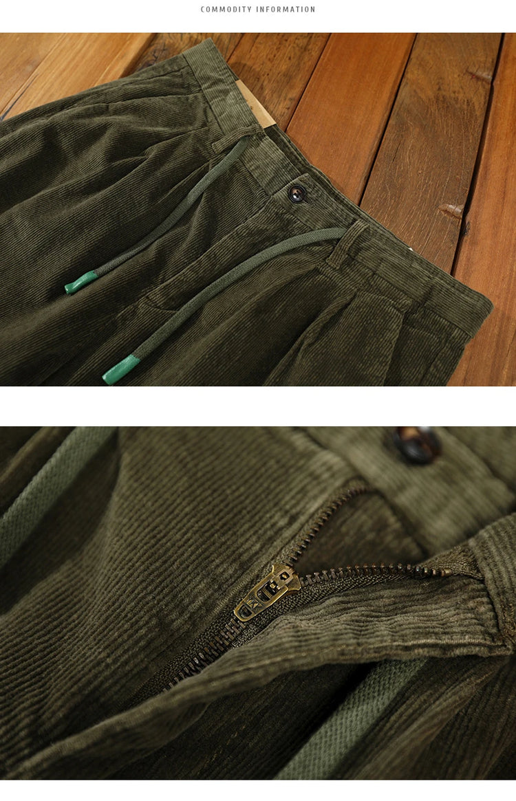 Autumn Winter Classic Cotton Corduroy Casual Mens Pants Comfortable Retro Big Pocket Drawstring Cargo Trousers AZ324
