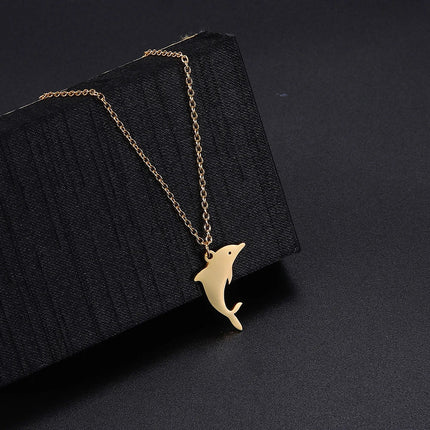 Amaxer Stainless Steel Necklace For Women Man Jumping Dolphin Choker Pendant Necklace Engagement Jewelry PlatiNum