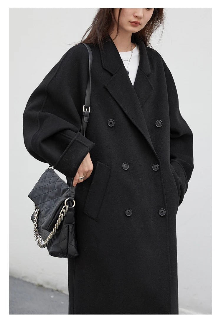 CHIC VEN Women Long Double-sided Woolen Coats Retro Loose Female Overcoat Double Breasted Ladies Windbreak Autumn Winter 2026