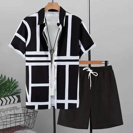 Camicia hawaiana da uomo per le vacanze al mare Set di pantaloncini a maniche corte da uomo Set da uomo casual ventilato in 2 pezzi con stampa strutturata platinumshop